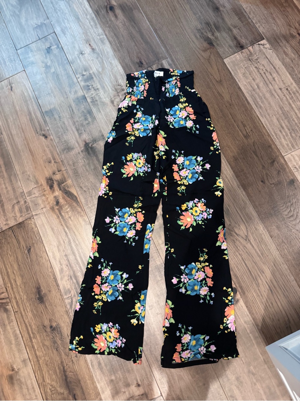O'Neill Black Floral Smocked Waist Pants